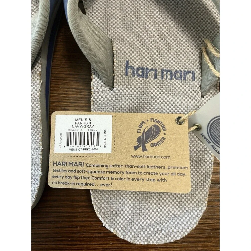 Hari Mari Men's Parks II Flip Flop Sandals Size 8 Navy / Gray NWT